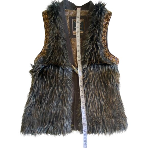 Guess Faux Fur Hand Beaded Brown Vest Sz Sm - Picture 12 of 13
